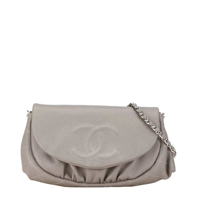 Chanel bags with classic and elegant designsChanel Coco Mark Half Moon Shoulder Bag Grey Silver Leather Women's CHANEL