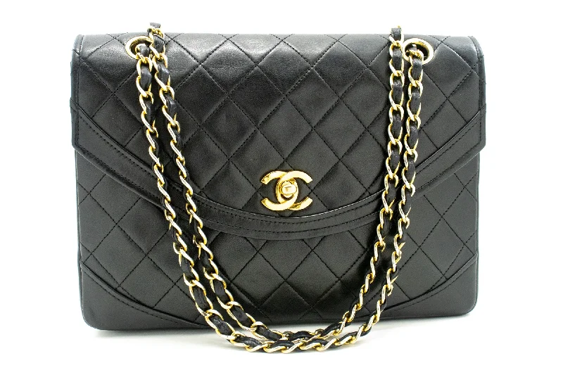 Chanel classicCHANEL Half Moon Chain Shoulder Bag Crossbody Black Quilted Flap