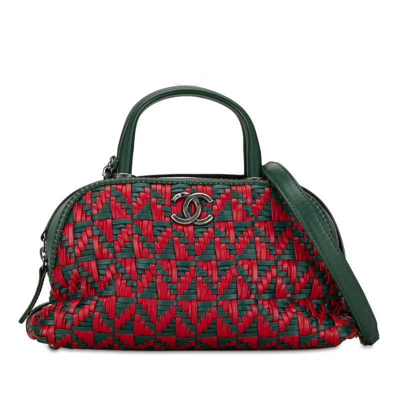 Chanel bags for a polished and professional appearanceChanel Coco Mark Boston Bag Shoulder Green Red Leather Women's CHANEL