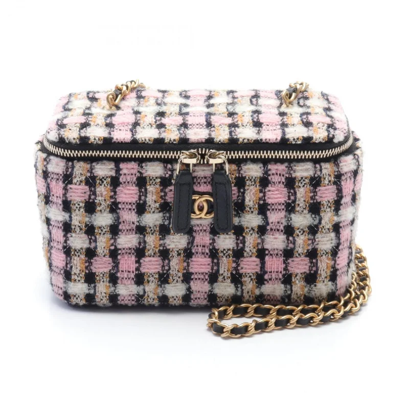 Chanel bags for women with a taste for high fashionCHANEL Coco Mark Vanity Shoulder Bag, Fabric Leather, Women's, Pink, Black, Multicolor, AP2303