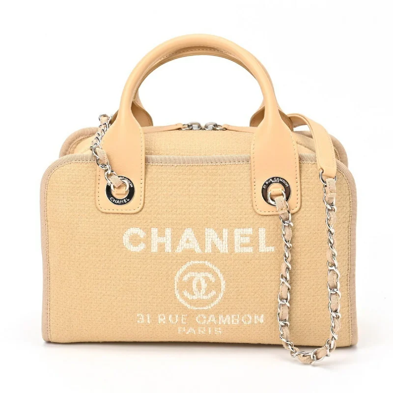 Chanel bags available at online luxury retaileCHANEL Deauville Bowling Bag A92750 Canvas Leather Beige B-156120