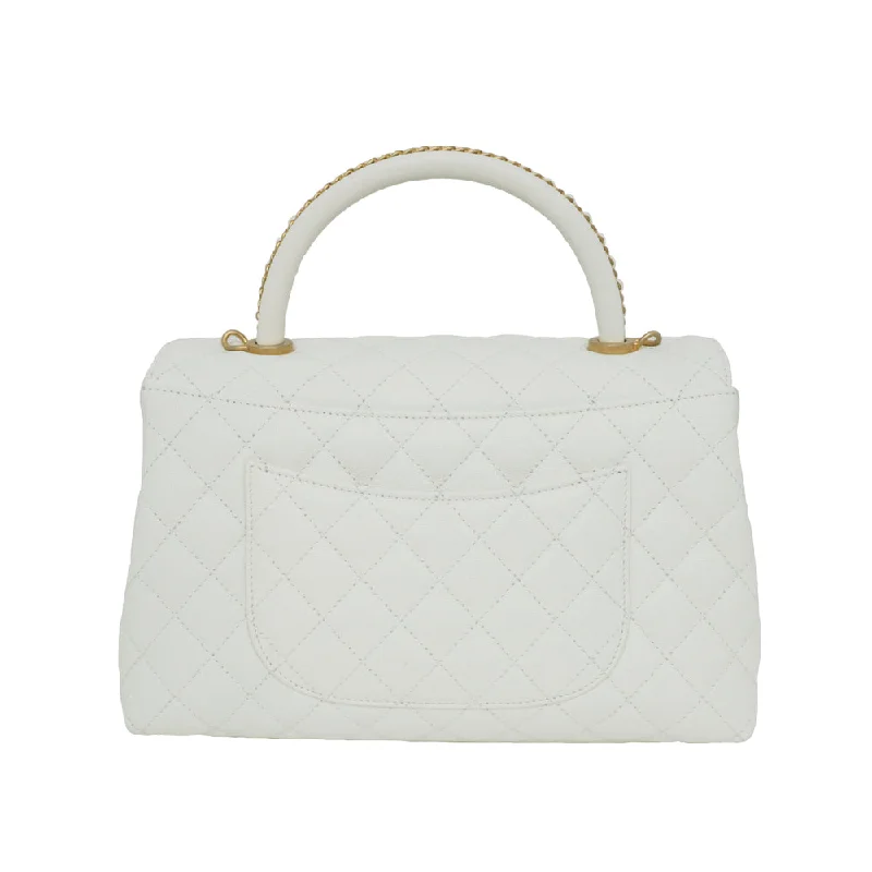 Chanel Luxury Handbag for High - End EventsCHANEL Coco Handle 29 Matrasse Caviar S Handbag White White 2WAY Shoulder G Gold