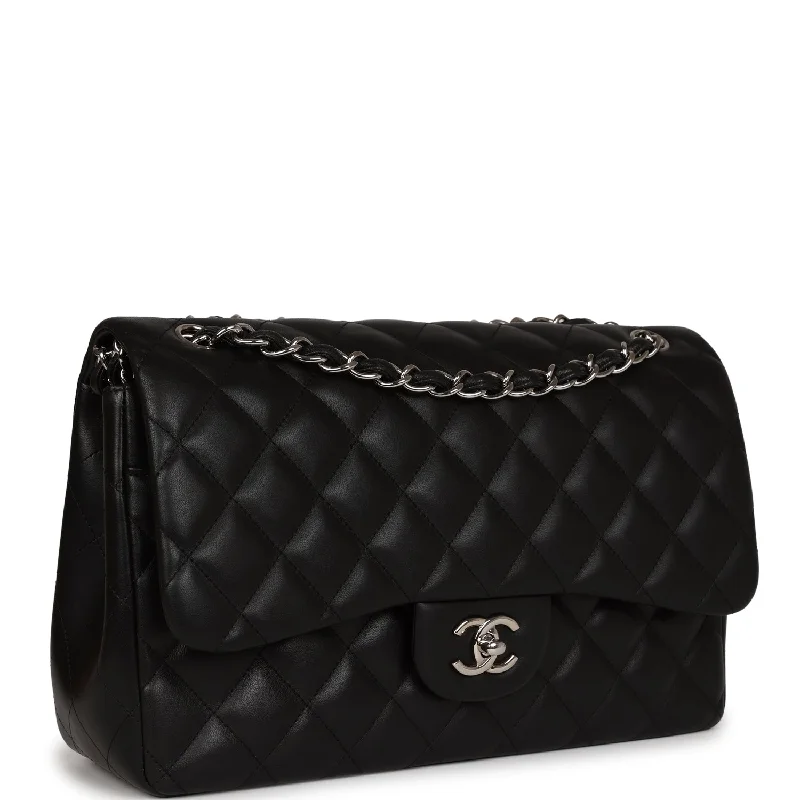 Chanel Designer Handbag with Unique DesignChanel Jumbo Classic Double Flap Black Lambskin Silver Hardware