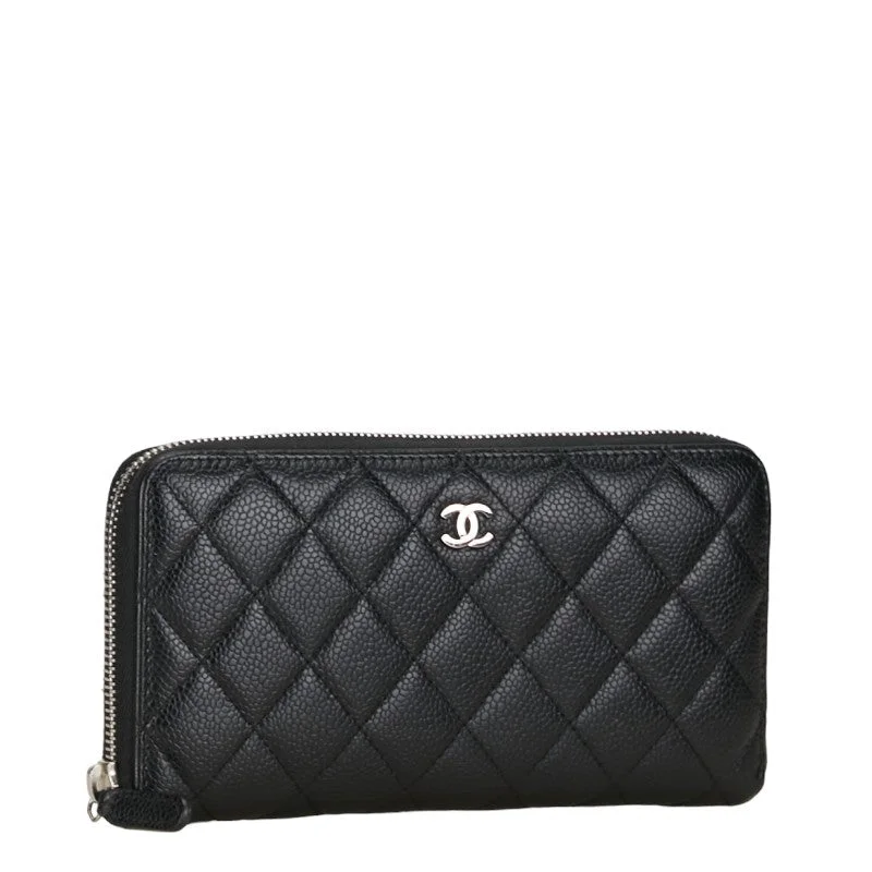 Chanel bags as wedding day accessoriesChanel Coco Roundfather Long Wallet AP0242 Black Silver Caviar S  CHANEL