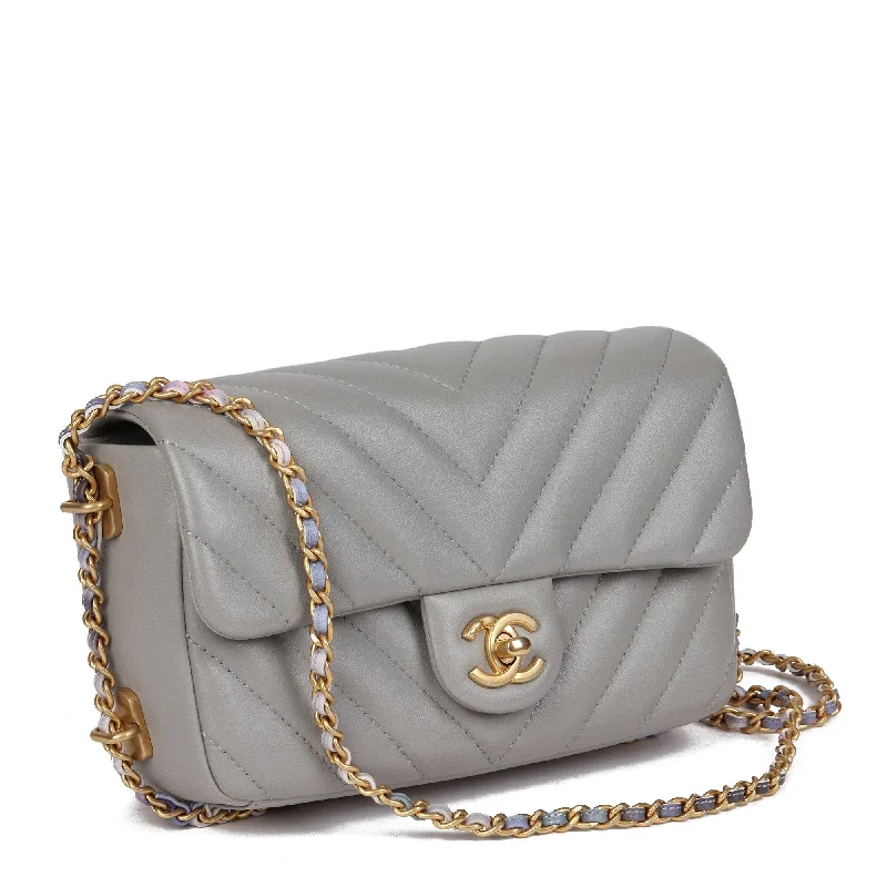 Chanel Colorful Handbag for Spring OutfitsChanel Grey Chevron Quilted Lambskin Chain Around Mini Rectangular Flap Bag