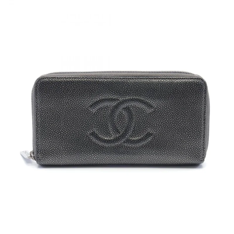 Chanel bags in luxury boutiques worldwideCHANEL Coco Mark Round Long Wallet Caviar Skin Women's Gray