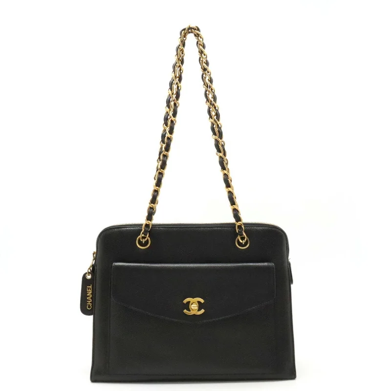 Chanel Luxury Handbag for High - End EventsCHANEL Coco Mark Chain Tote Bag Shoulder Caviar Skin Leather Black A08904