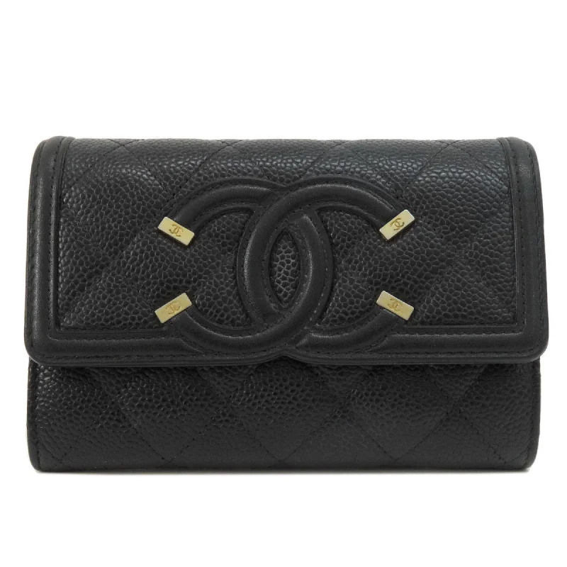 Chanel Handbag with Adjustable Strap for ComfortCHANEL Coco Mark Bi-fold Wallet Caviar Skin Women's