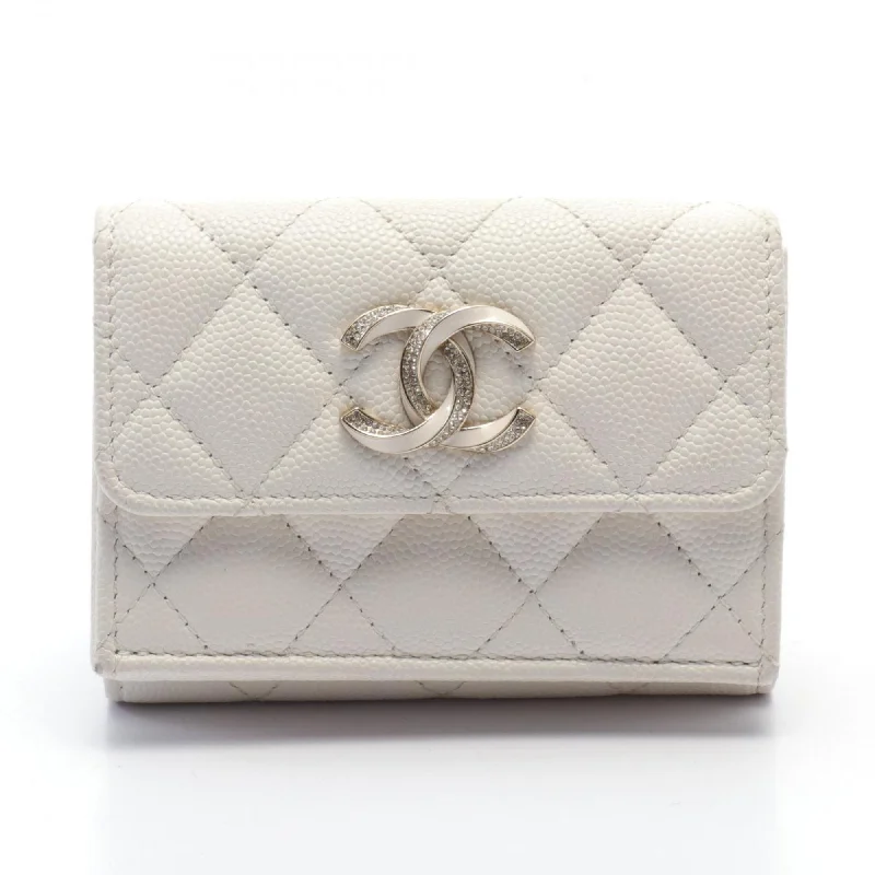 Chanel Limited Edition Handbag for CollectorsCHANEL Coco Mark Tri-fold Wallet, Caviar Skin, Women's, White