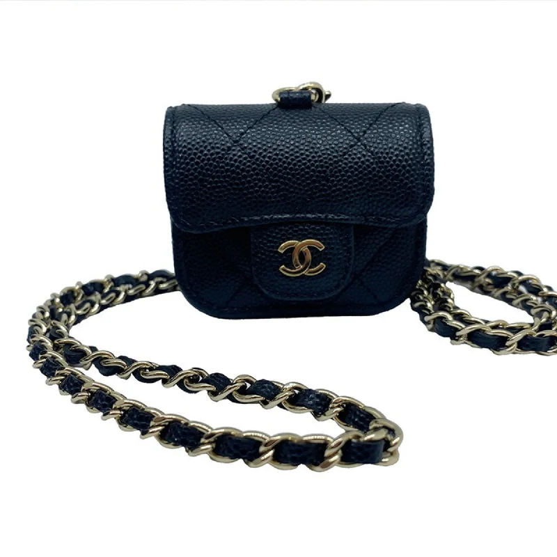 Chanel bags with gold, silver, and pearl accentsCHANEL ipods case chain shoulder caviar skin here mark black AP1739 31******