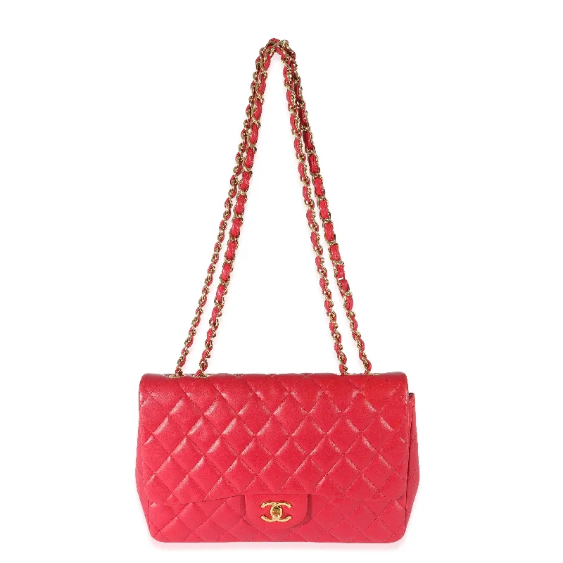 Chanel Chain Strap Handbag for Everyday UseCHANEL Dark Pink Lambskin Jumbo Single Flap Bag