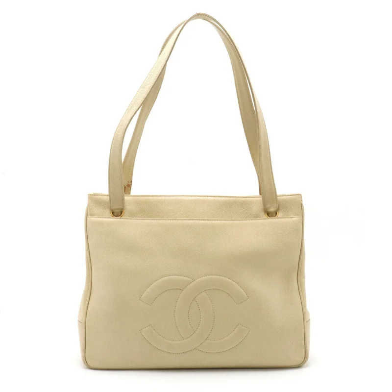 Chanel bags for women with minimalist styleCHANEL Coco Mark Tote Bag Shoulder Caviar Skin Leather Beige