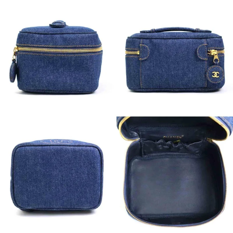 Chanel bags with iconic gold chainsCHANEL Handbag Vanity Bag Coco Mark Denim Blue Gold Women's