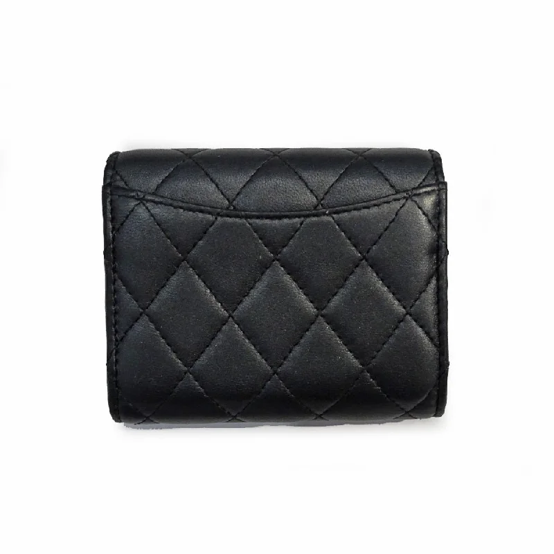 Chanel bags with exclusive seasonal designs and materialsCHANEL Compact Wallet AP0229 All Black Leather Coco Three Fold Wallet Mini