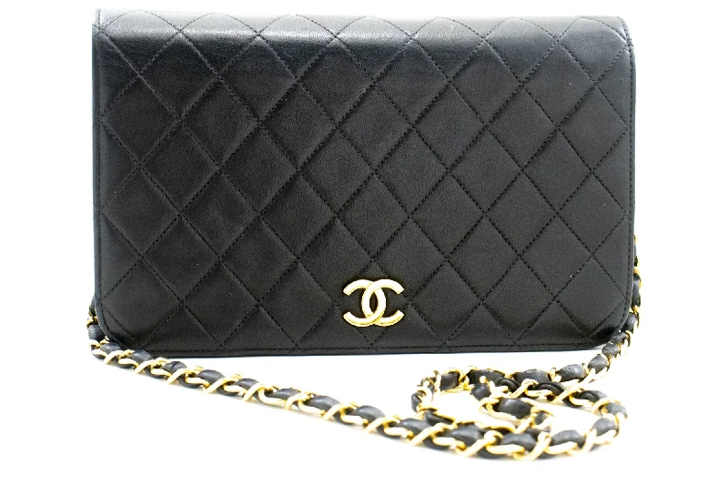 Chanel bags for the minimalist fashionCHANEL Full Flap Chain Shoulder Bag Clutch Black Quilted Lambskin