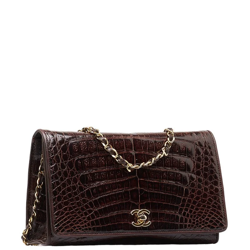 Chanel bags with iconic gold chainsChanel Crocodile Coco Chain Shoulder Bag Brown G Leather  Chanel