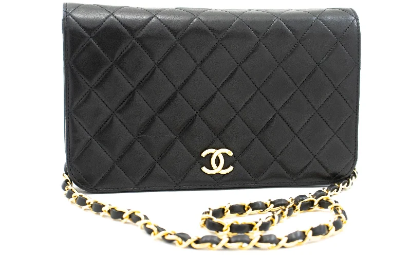 Chanel bags for women with a taste for high fashionCHANEL Full Flap Chain Shoulder Bag Clutch Black Quilted Lambskin