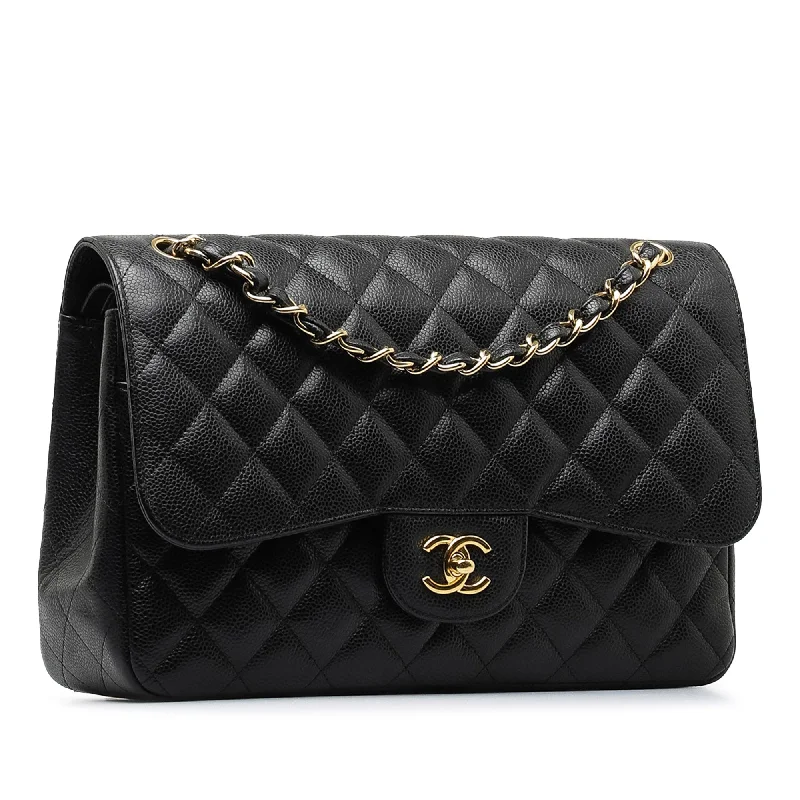 Chanel bags with intricate metal hardwareCHANEL Jumbo Classic Caviar Double Flap Shoulder Bag