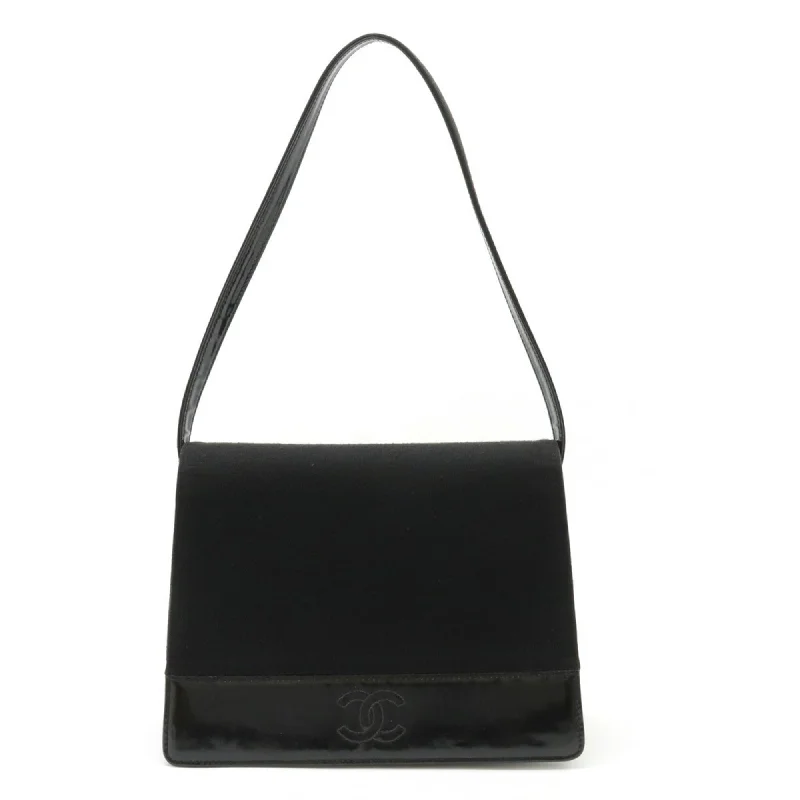 Chanel All - Match Handbag for Versatile StylingCHANEL Coco Mark Shoulder Bag Cotton Jersey Patent Leather Black