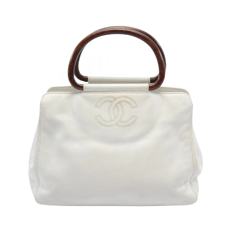 Chanel Medium Tote Bag for Office LadiesCHANEL Coco Mark Handbag Bag Leather Women's White