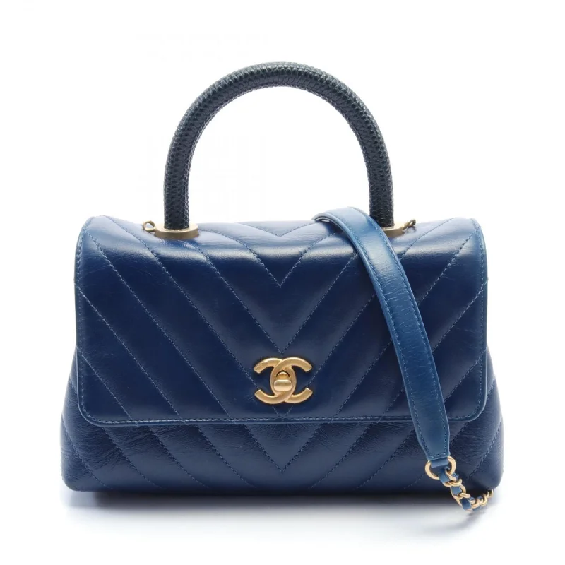 Chanel bags in luxury boutiques worldwideCHANEL Coco Handle V Stitch Handbag Bag Exotic Leather Calfskin Women's Blue