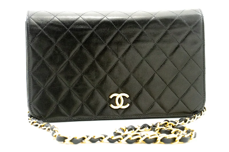 Chanel bags for a polished and professional appearanceCHANEL Full Flap Chain Shoulder Bag Clutch Black Quilted Lambskin