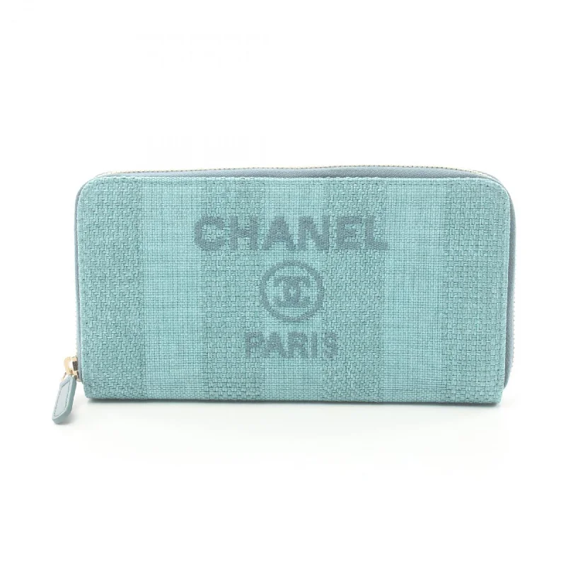 Chanel bags for those who value investment piecesCHANEL Deauville Stripe Round Long Wallet Leather Canvas Fabric Women's Blue AB1976