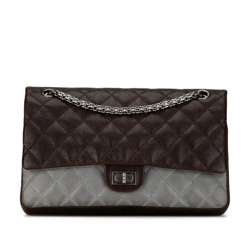 Chanel bags with iconic stitching detailsChanel Coco Mark Quilted Double Flap Bicolor Chain Shoulder Bag Brown Grey Caviar Skin Women's CHANEL