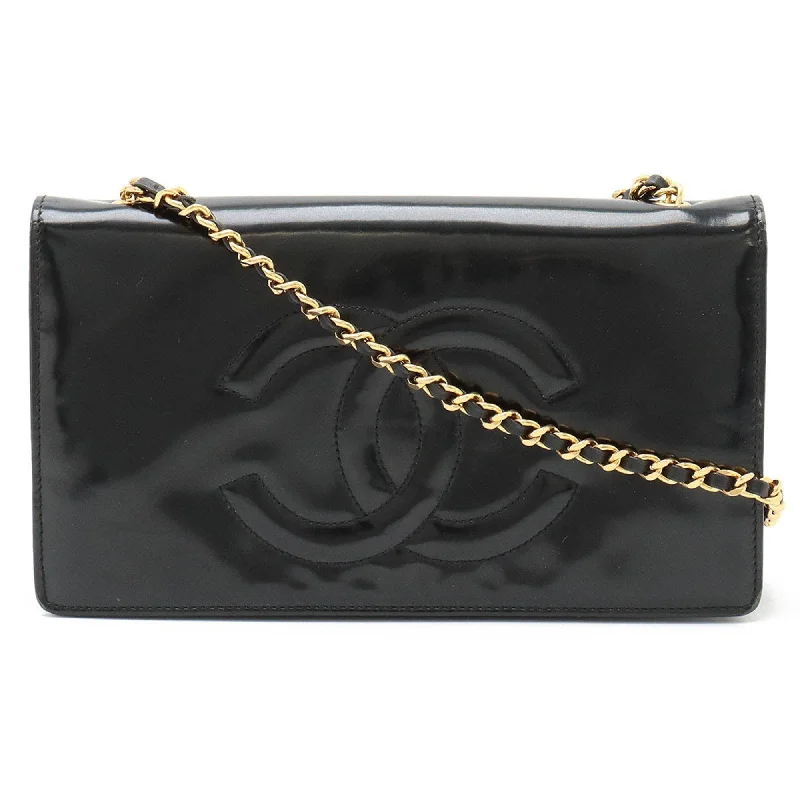 Chanel Designer Handbag with Unique DesignCHANEL Coco Mark Chain Wallet Shoulder Bag Pochette Patent Leather Black