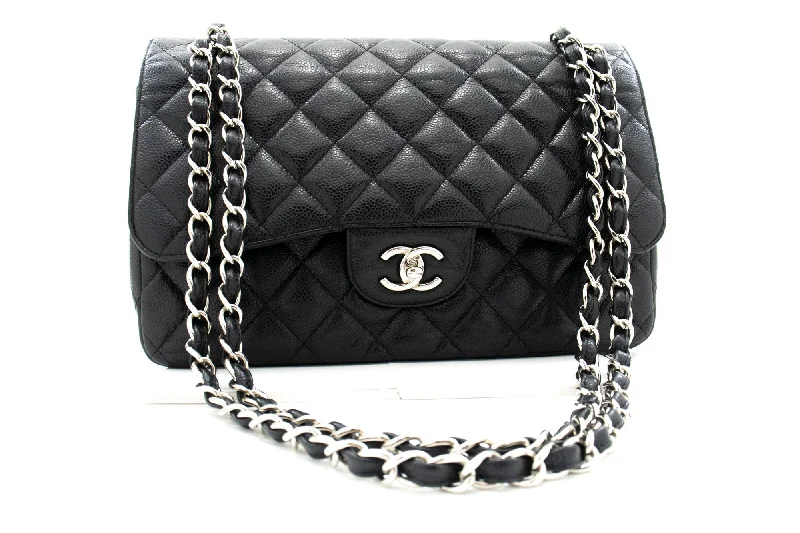 Chanel bags with intricate metal hardwareCHANEL Grained Calfskin Large Chain Shoulder Bag W Flap SV Classic