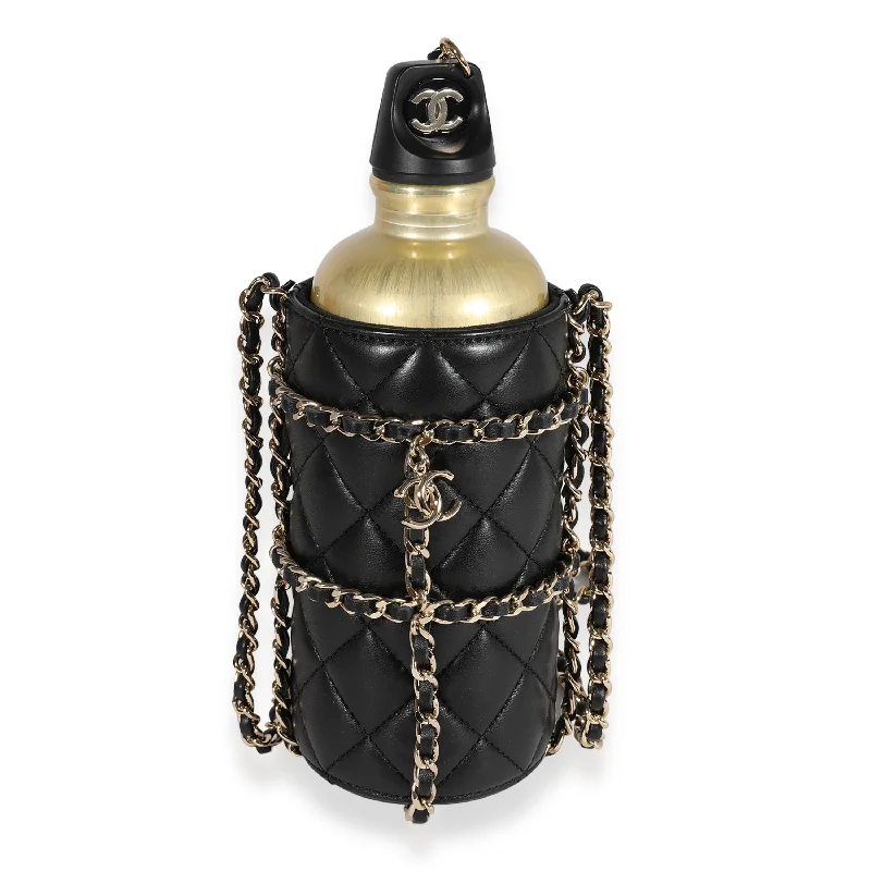 Chanel bags for women with a taste for high fashionChanel Gold Metal Water Bottle & Black Quilted Lambskin Holder