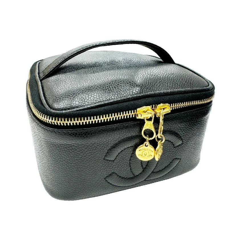 Chanel bags as wedding day accessoriesCHANEL Coco Mark Horizontal Vanity Bag No. 4 Caviar Skin Black Women's