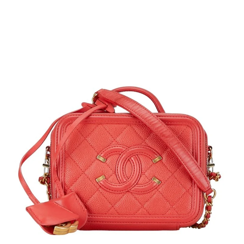 Chanel bags with adjustable chain strapsChanel Coco Mark CC Figurine Chain Shoulder Bag Red Gold Leather Women's CHANEL