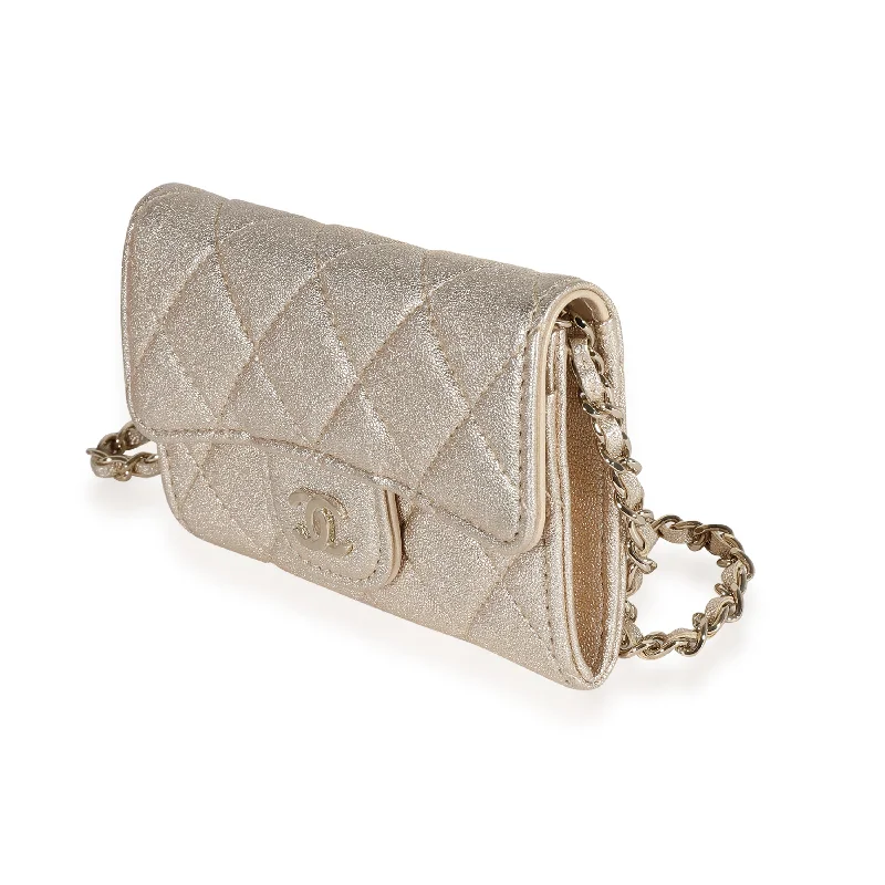 Chanel Small Crossbody Bag for TravelChanel Gold Metallic Quilted Lambskin Mini Flap Chain Belt Bag