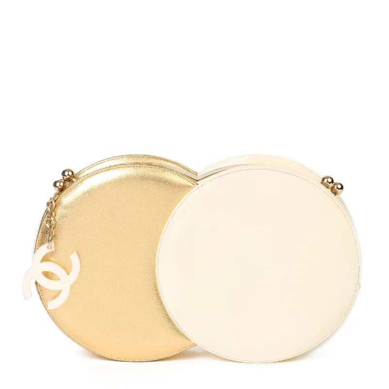 Chanel bags sale 2025Chanel Gold Lambskin & Beige Patent Leather Double Circle Clutch Bag