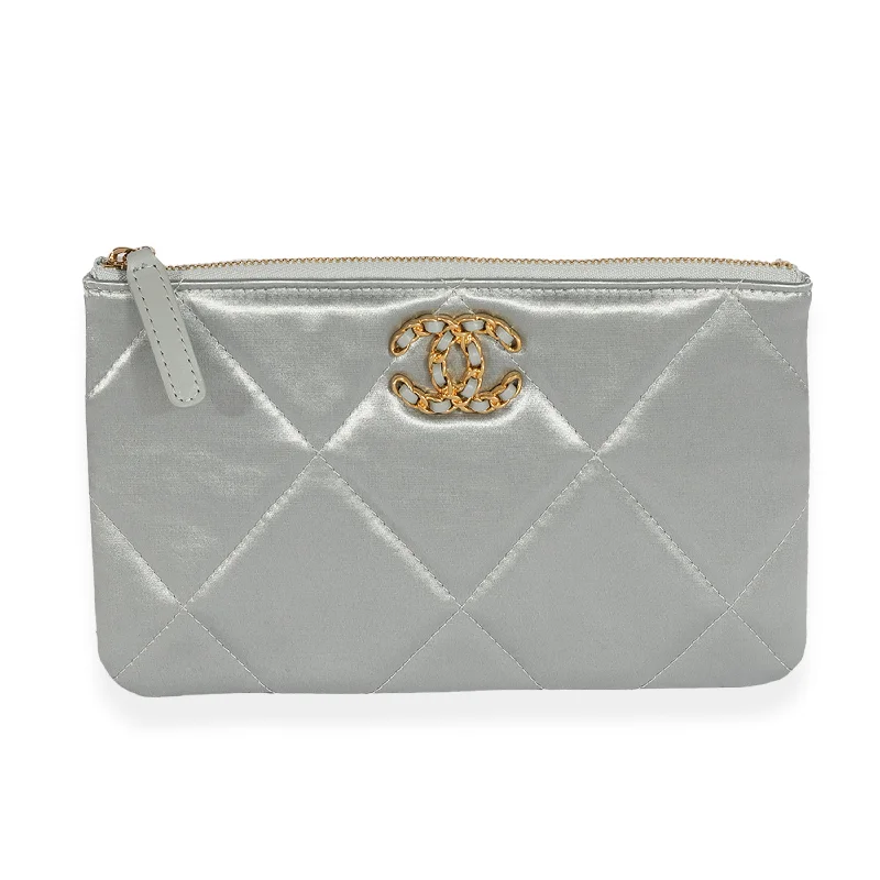 Chanel bags for a polished and professional appearanceCHANEL Gray Quilted Satin 19 O-Case